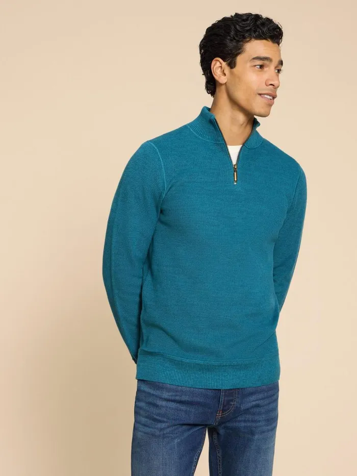 Men KNITWEAR White Stuff Attadale Funnel Neck Jumper Mid Teal Men KNITWEAR White Stuff Attadale Funnel Neck Jumper Mid Teal