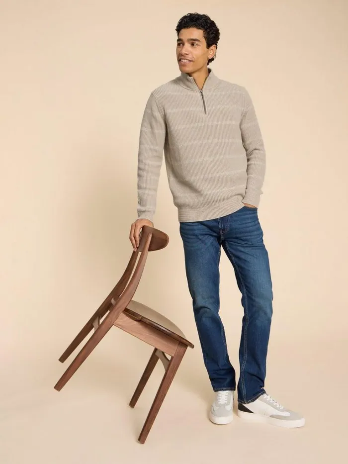 Men KNITWEAR White Stuff Breton Funnel Neck Jumper Light Natural