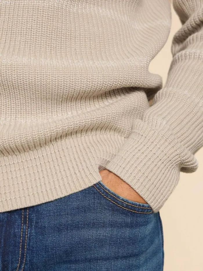 Men KNITWEAR White Stuff Breton Funnel Neck Jumper Light Natural Men KNITWEAR White Stuff Breton Funnel Neck Jumper Light Natural