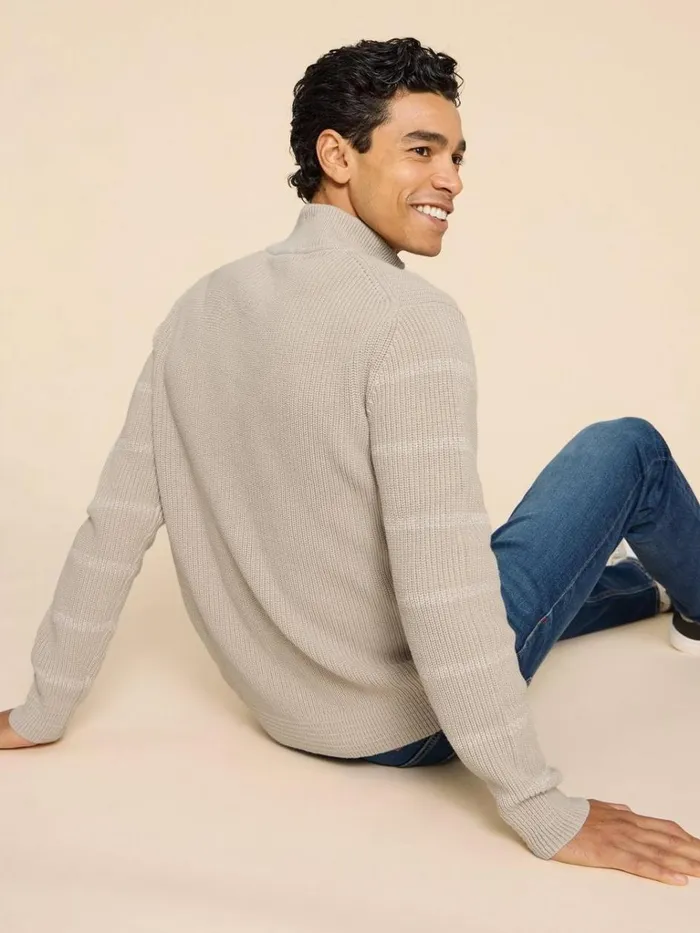 Men KNITWEAR White Stuff Breton Funnel Neck Jumper Light Natural Men KNITWEAR White Stuff Breton Funnel Neck Jumper Light Natural
