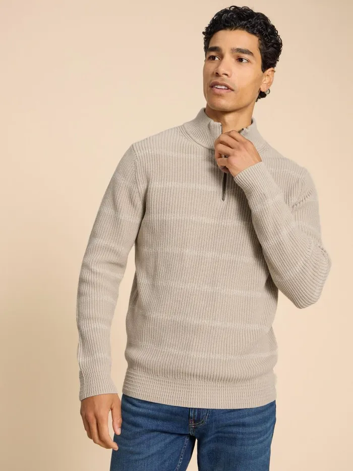 Men KNITWEAR White Stuff Breton Funnel Neck Jumper Light Natural Men KNITWEAR White Stuff Breton Funnel Neck Jumper Light Natural