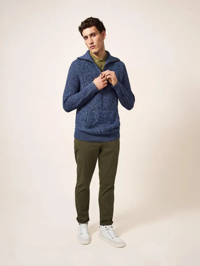 Men KNITWEAR White Stuff Lakewood Zip Neck Jumper Chambray Blue Men KNITWEAR White Stuff Lakewood Zip Neck Jumper Chambray Blue