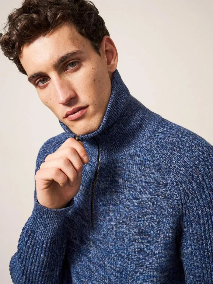 Men KNITWEAR White Stuff Lakewood Zip Neck Jumper Chambray Blue Men KNITWEAR White Stuff Lakewood Zip Neck Jumper Chambray Blue