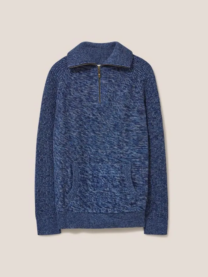 Men KNITWEAR White Stuff Lakewood Zip Neck Jumper Chambray Blue Men KNITWEAR White Stuff Lakewood Zip Neck Jumper Chambray Blue