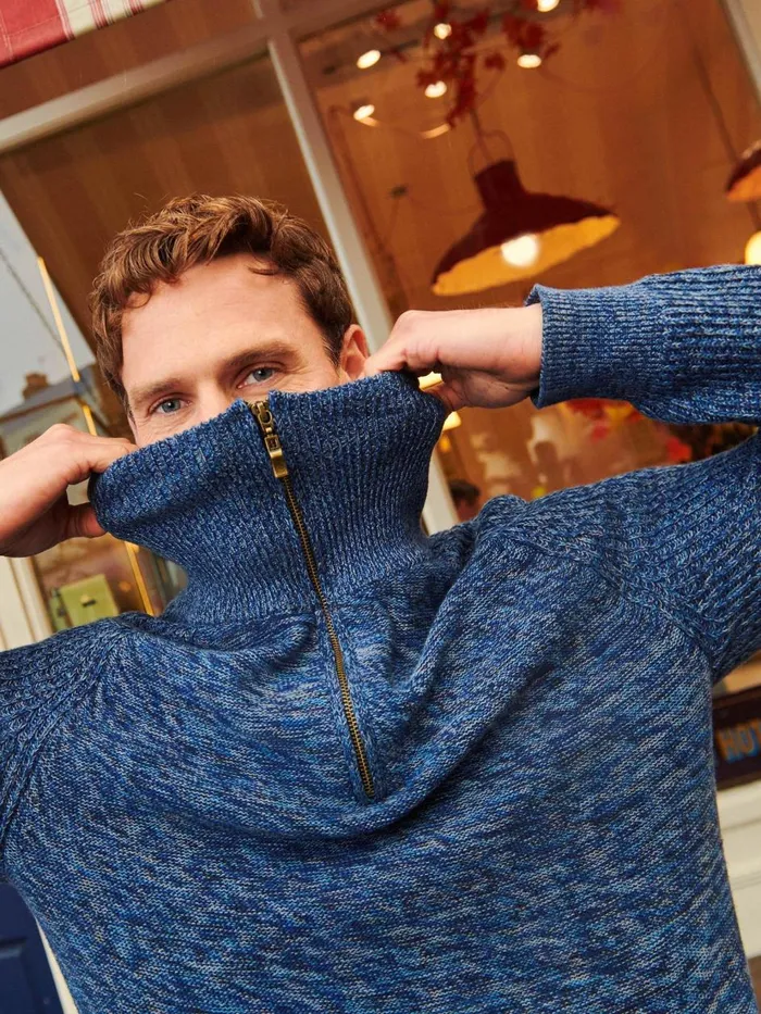 Men KNITWEAR White Stuff Lakewood Zip Neck Jumper Chambray Blue Men KNITWEAR White Stuff Lakewood Zip Neck Jumper Chambray Blue