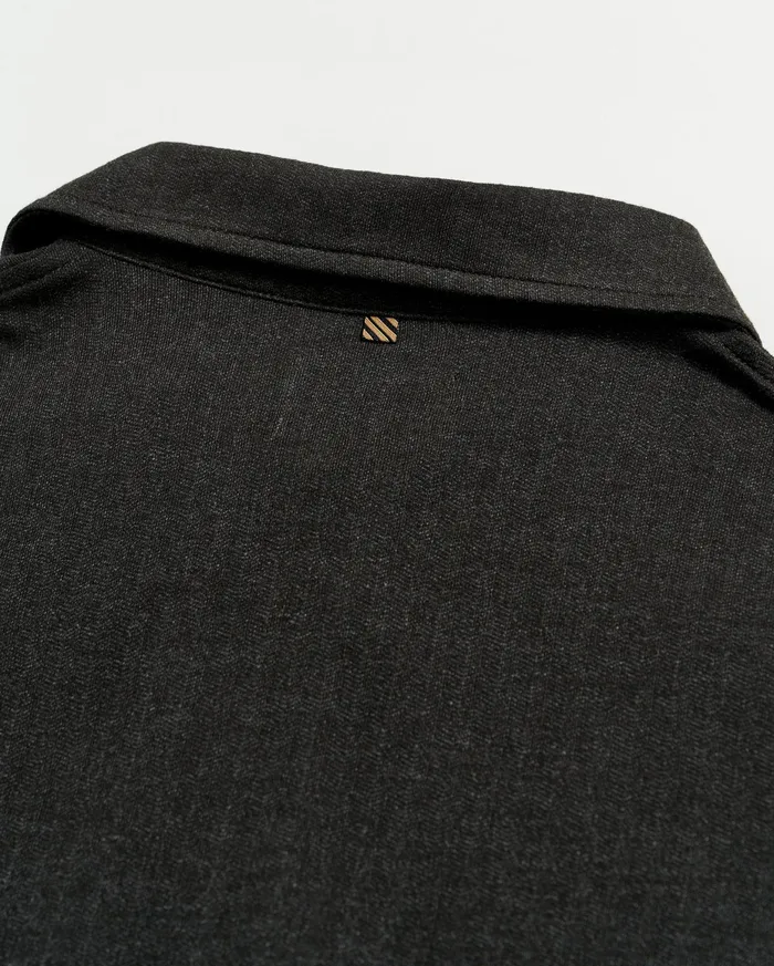 Men LS Herringbone Polo Jet Black Billy Reid Polos Tees and Henleys