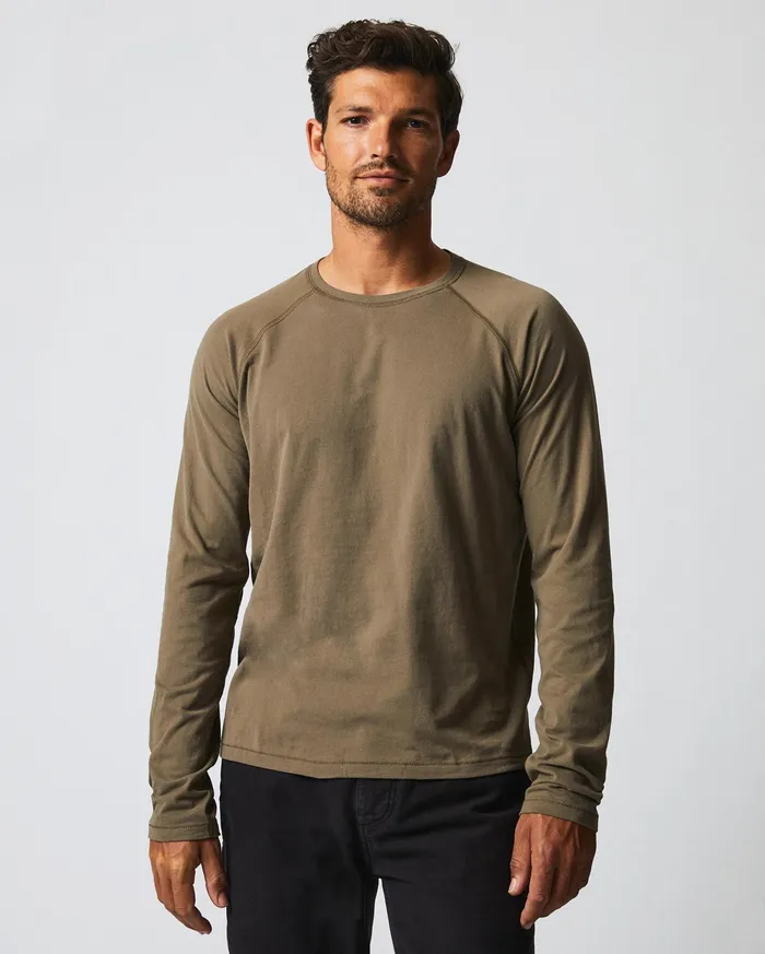 Men LS Sueded Cotton Crew Moss Green Billy Reid Sweaters and Sweatshirts