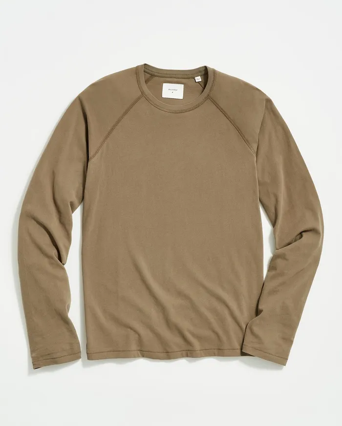 Men LS Sueded Cotton Crew Moss Green Billy Reid Sweaters and Sweatshirts