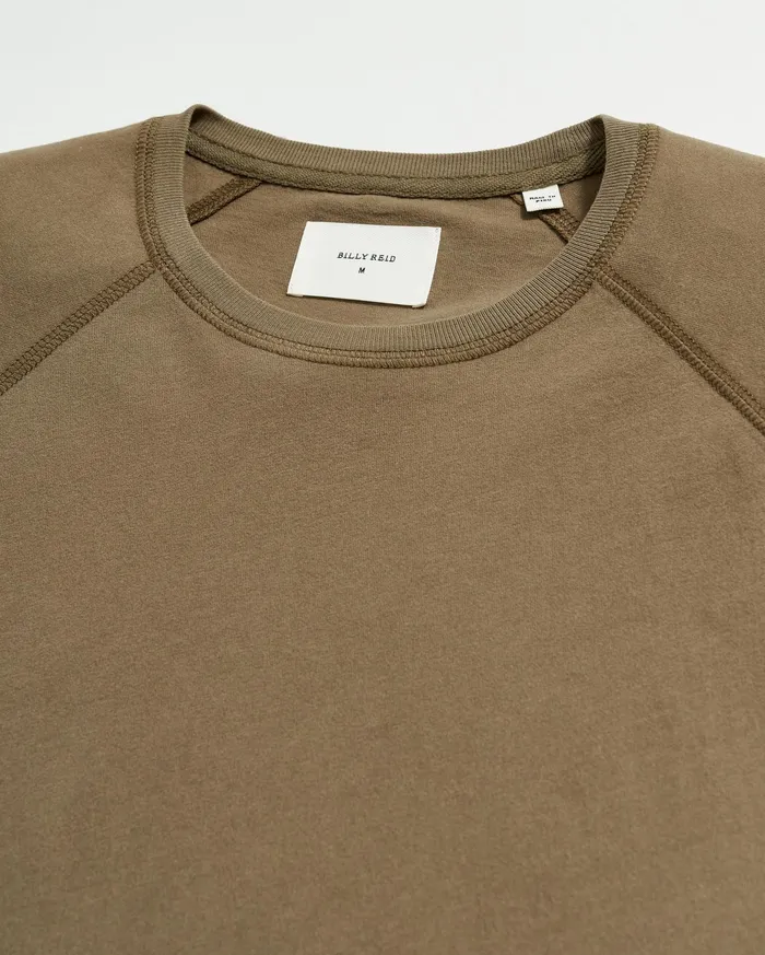 Men LS Sueded Cotton Crew Moss Green Billy Reid Sweaters and Sweatshirts