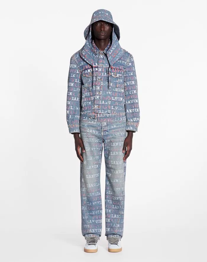 Men Lanvin Coats and Jackets Lanvin X Future Unisex Asymmetrical Printed Jacket Light Blue Men Lanvin Coats and Jackets Lanvin X Future Unisex Asymmetrical Printed Jacket Light Blue