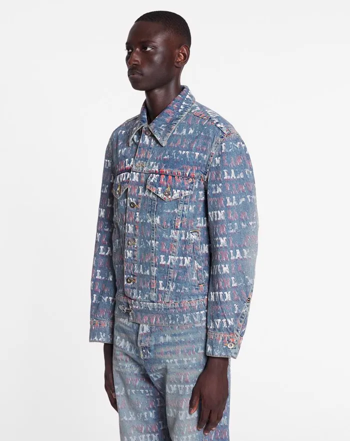 Men Lanvin Coats and Jackets Lanvin X Future Unisex Asymmetrical Printed Jacket Light Blue Men Lanvin Coats and Jackets Lanvin X Future Unisex Asymmetrical Printed Jacket Light Blue