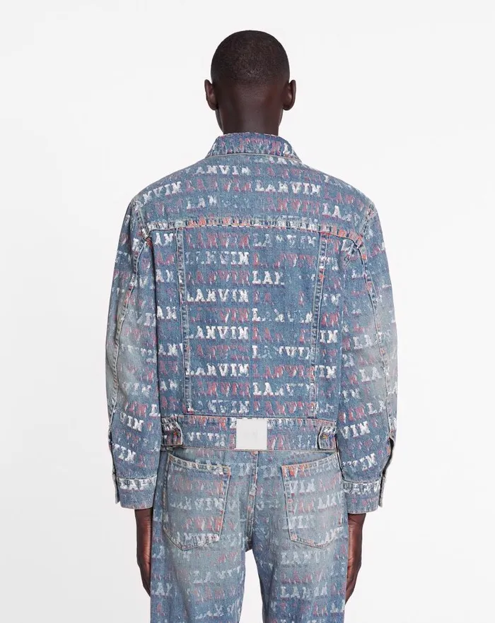Men Lanvin Coats and Jackets Lanvin X Future Unisex Asymmetrical Printed Jacket Light Blue Men Lanvin Coats and Jackets Lanvin X Future Unisex Asymmetrical Printed Jacket Light Blue