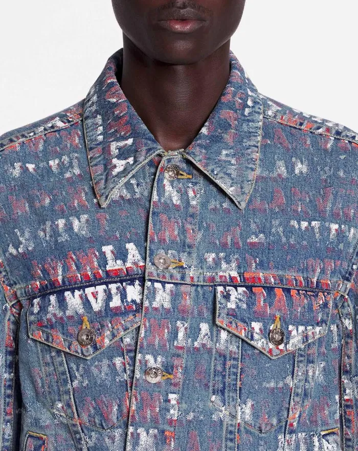 Men Lanvin Coats and Jackets Lanvin X Future Unisex Asymmetrical Printed Jacket Light Blue Men Lanvin Coats and Jackets Lanvin X Future Unisex Asymmetrical Printed Jacket Light Blue