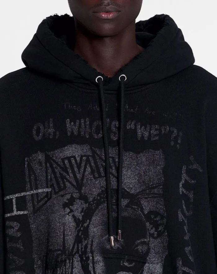 Men Lanvin Coats and Jackets Lanvin X Future Unisex Loosefit Printed Hoodie Black Men Lanvin Coats and Jackets Lanvin X Future Unisex Loosefit Printed Hoodie Black
