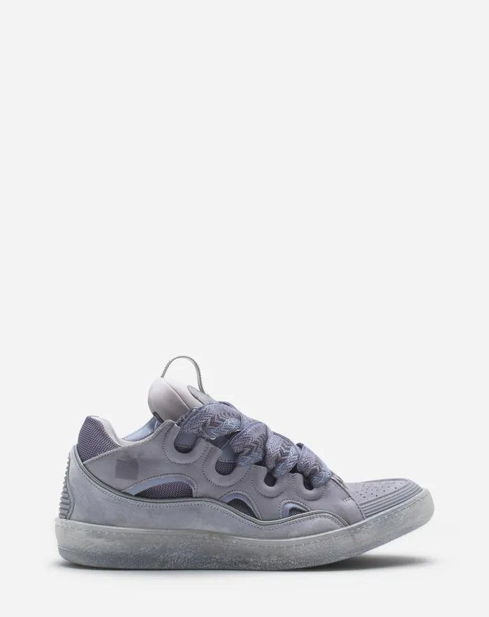 Men Lanvin Curb Leather Curb Sneakers Light Grey