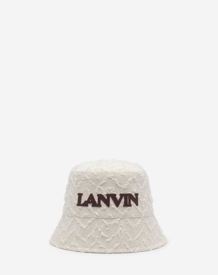 Men Lanvin Hats Herringbone Motif Lanvin Bucket Hat Light Beigeburgundy