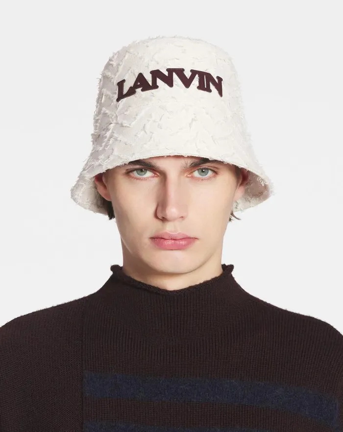 Men Lanvin Hats Herringbone Motif Lanvin Bucket Hat Light Beigeburgundy Men Lanvin Hats Herringbone Motif Lanvin Bucket Hat Light Beigeburgundy