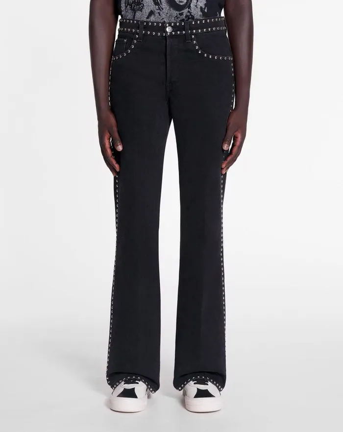 Men Lanvin Pants and Shorts Lanvin X Future Studded Flared Pants For Men Black Men Lanvin Pants and Shorts Lanvin X Future Studded Flared Pants For Men Black