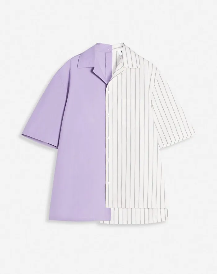Men Lanvin Shirts Asymmetrical Striped Shirt Whitepurple