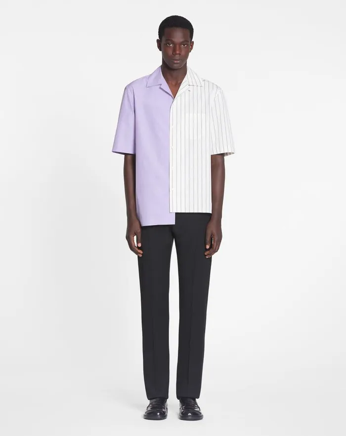 Men Lanvin Shirts Asymmetrical Striped Shirt Whitepurple Men Lanvin Shirts Asymmetrical Striped Shirt Whitepurple