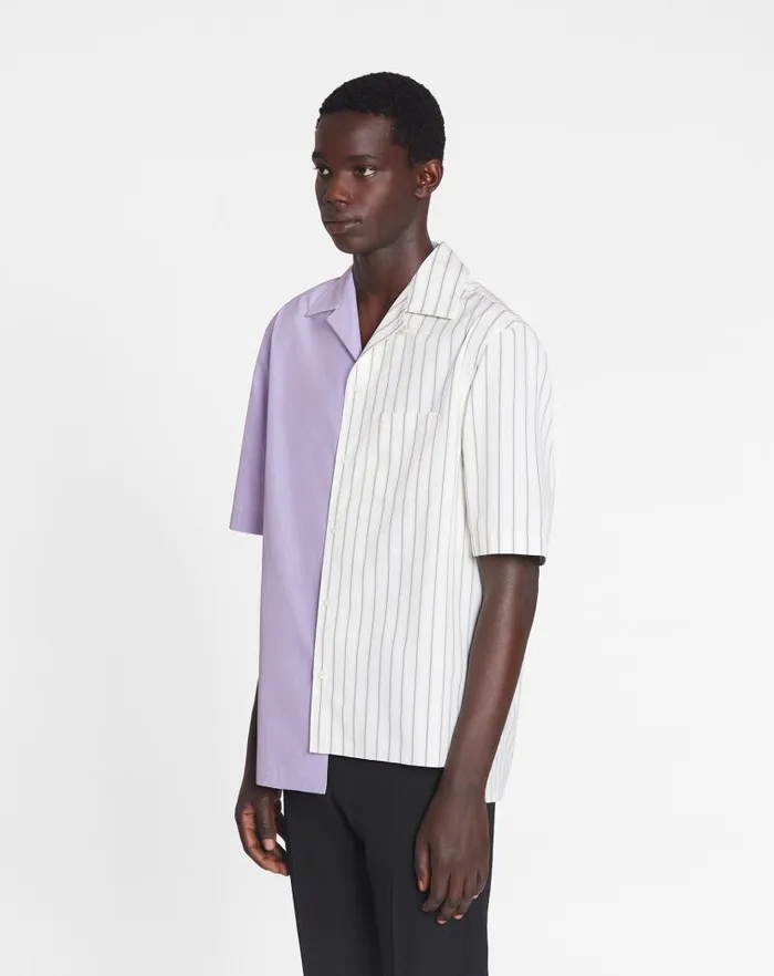 Men Lanvin Shirts Asymmetrical Striped Shirt Whitepurple Men Lanvin Shirts Asymmetrical Striped Shirt Whitepurple