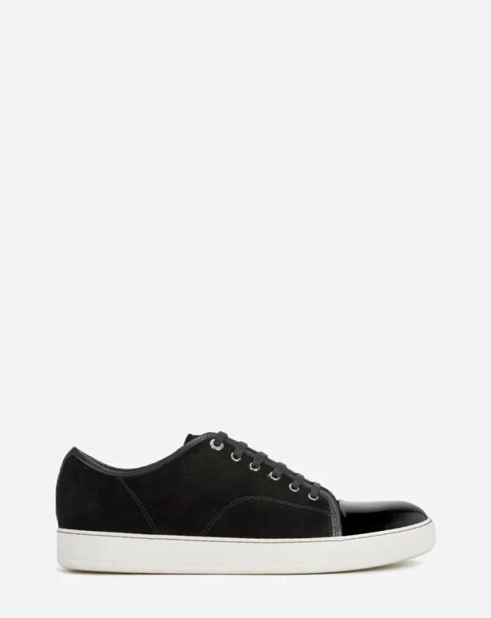 Men Lanvin Sneakers Dbb1 Suede And Patent Leather Sneakers Black
