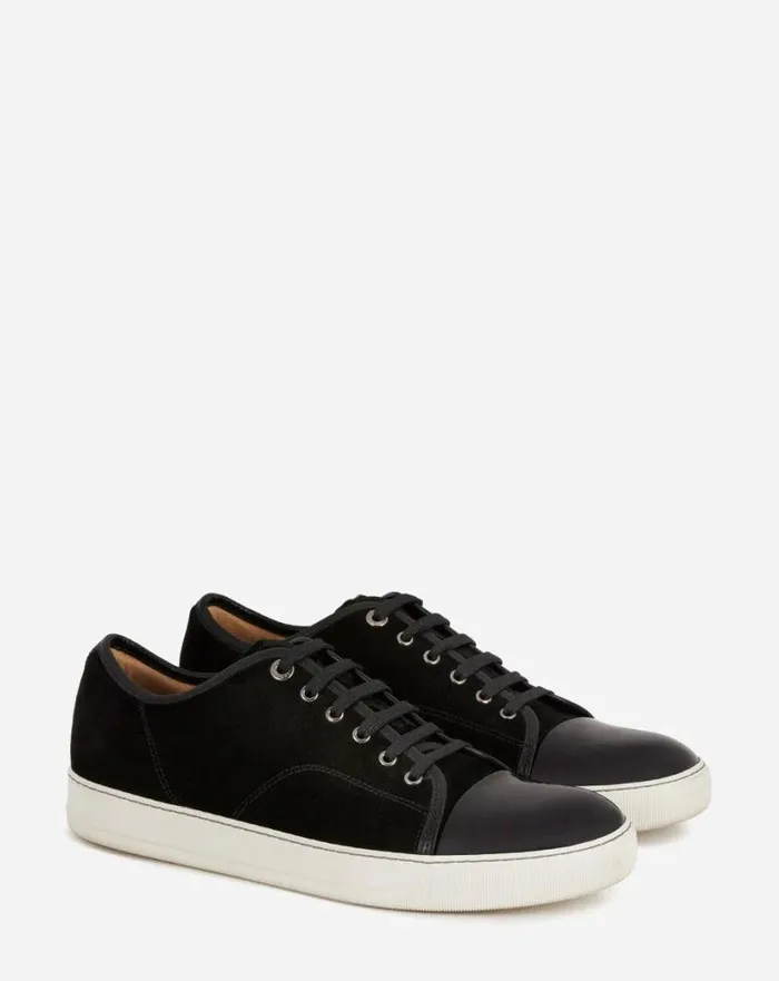 Men Lanvin Sneakers Dbb1 Suede And Patent Leather Sneakers Black