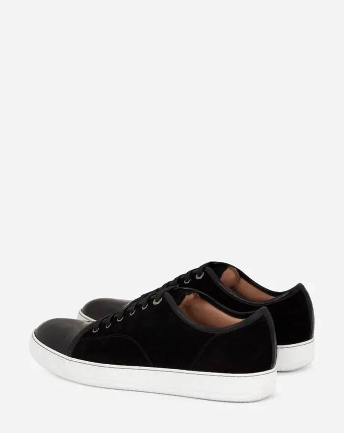 Men Lanvin Sneakers Dbb1 Suede And Patent Leather Sneakers Black
