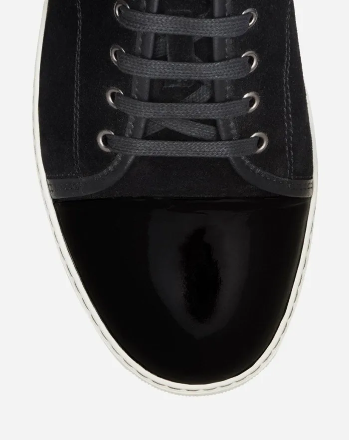 Men Lanvin Sneakers Dbb1 Suede And Patent Leather Sneakers Black