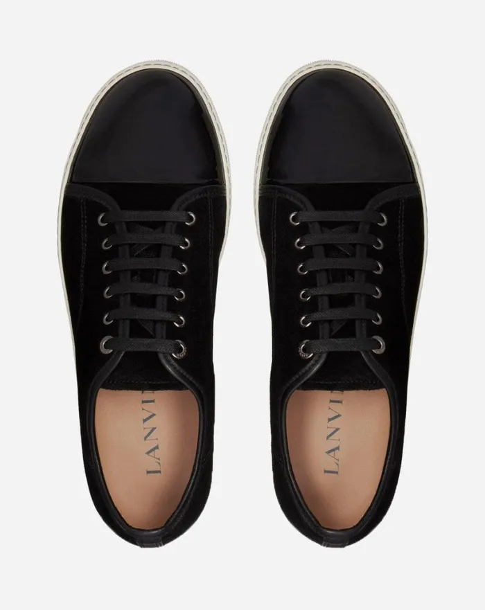 Men Lanvin Sneakers Dbb1 Suede And Patent Leather Sneakers Black