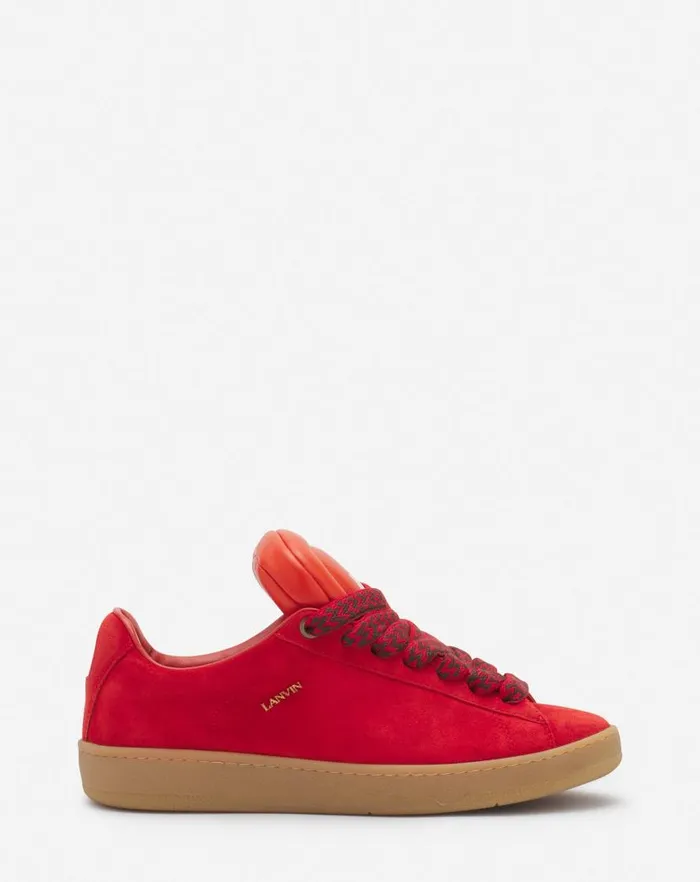 Men Lanvin Sneakers Lanvin X Future Hyper Curb Sneakers In Leather And Suede For Men Poppy Redorange