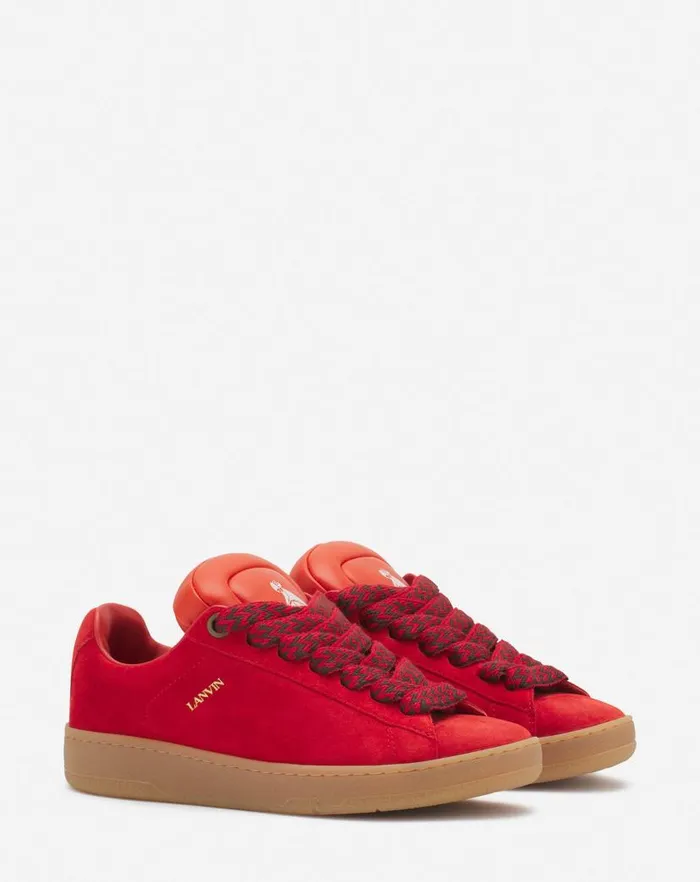 Men Lanvin Sneakers Lanvin X Future Hyper Curb Sneakers In Leather And Suede For Men Poppy Redorange Men Lanvin Sneakers Lanvin X Future Hyper Curb Sneakers In Leather And Suede For Men Poppy Redorange