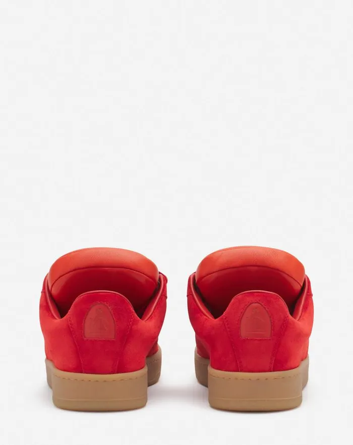 Men Lanvin Sneakers Lanvin X Future Hyper Curb Sneakers In Leather And Suede For Men Poppy Redorange Men Lanvin Sneakers Lanvin X Future Hyper Curb Sneakers In Leather And Suede For Men Poppy Redorange