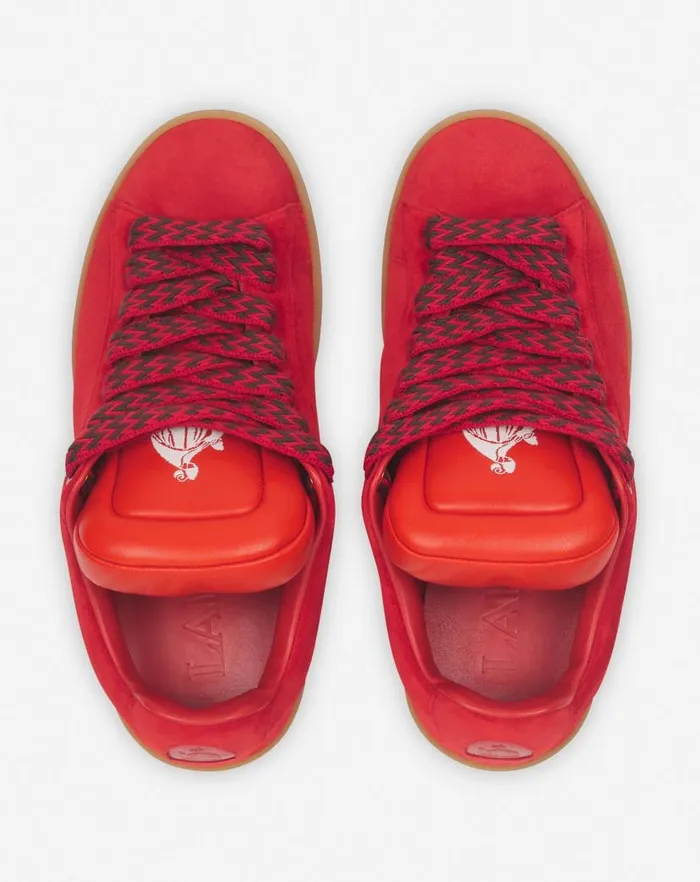 Men Lanvin Sneakers Lanvin X Future Hyper Curb Sneakers In Leather And Suede For Men Poppy Redorange Men Lanvin Sneakers Lanvin X Future Hyper Curb Sneakers In Leather And Suede For Men Poppy Redorange