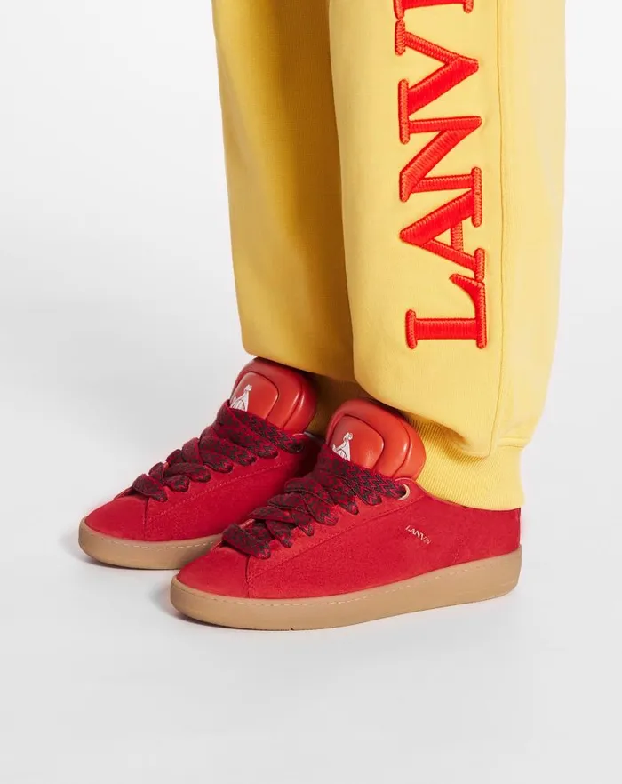 Men Lanvin Sneakers Lanvin X Future Hyper Curb Sneakers In Leather And Suede For Men Poppy Redorange Men Lanvin Sneakers Lanvin X Future Hyper Curb Sneakers In Leather And Suede For Men Poppy Redorange