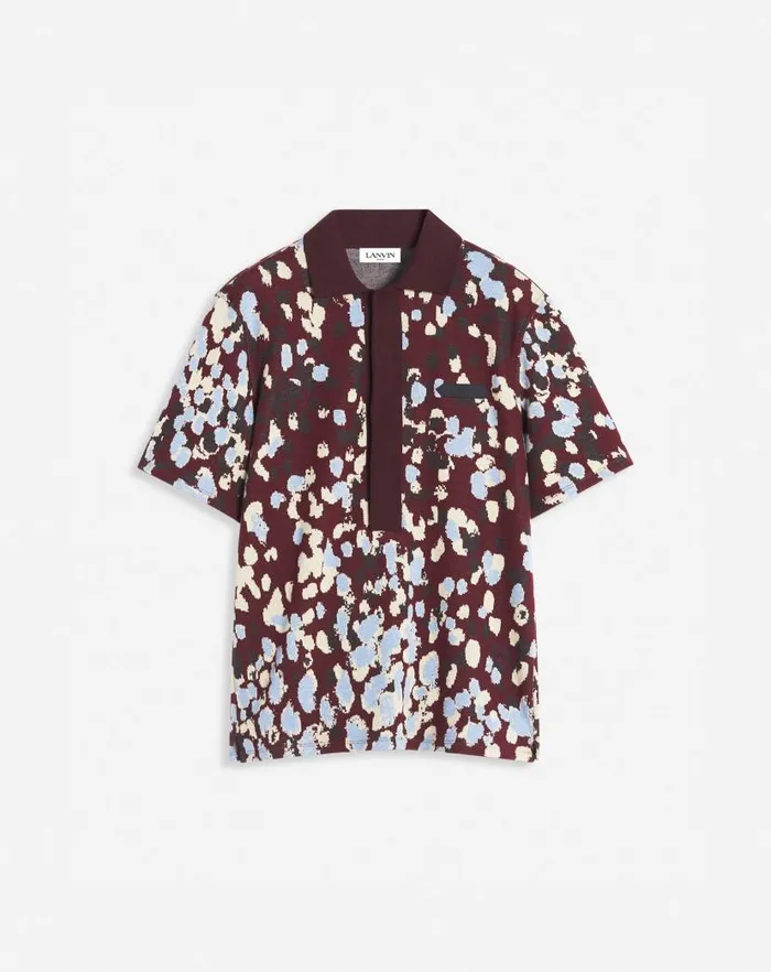 Men Lanvin Tshirts and Polos Jacquard Polo Shirt Burgundy