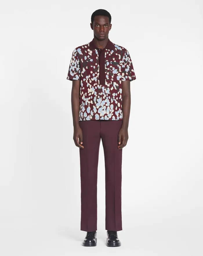 Men Lanvin Tshirts and Polos Jacquard Polo Shirt Burgundy Men Lanvin Tshirts and Polos Jacquard Polo Shirt Burgundy