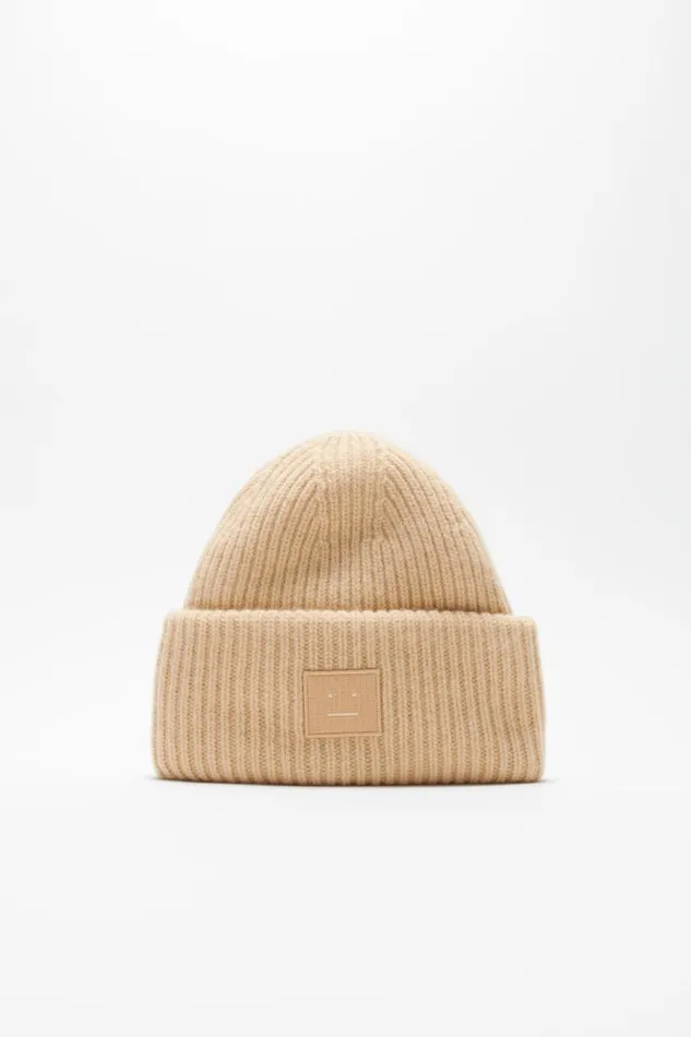 Men Large Face Logo Beanie Biscuit Beige Acne Studios Face Collection