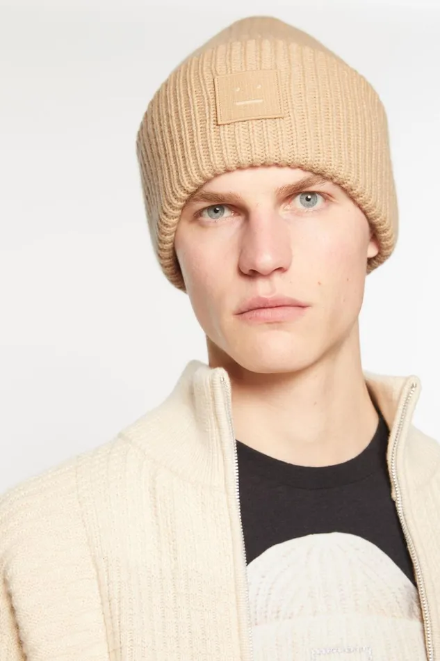 Men Large Face Logo Beanie Biscuit Beige Acne Studios Face Collection