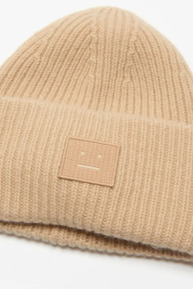 Men Large Face Logo Beanie Biscuit Beige Acne Studios Face Collection
