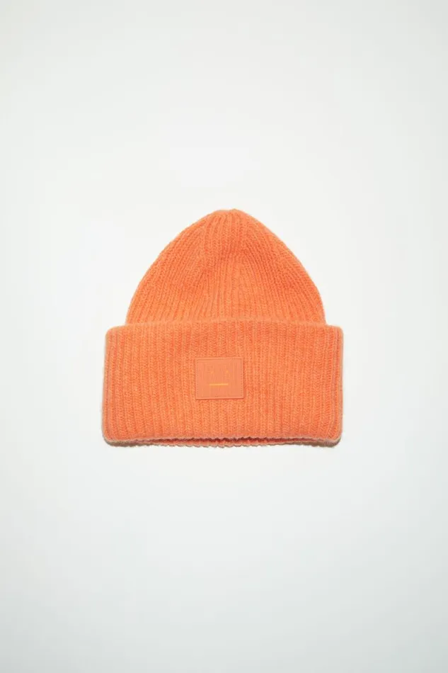 Men Large Face Logo Beanie Mandarin Orange Melange Acne Studios Hats