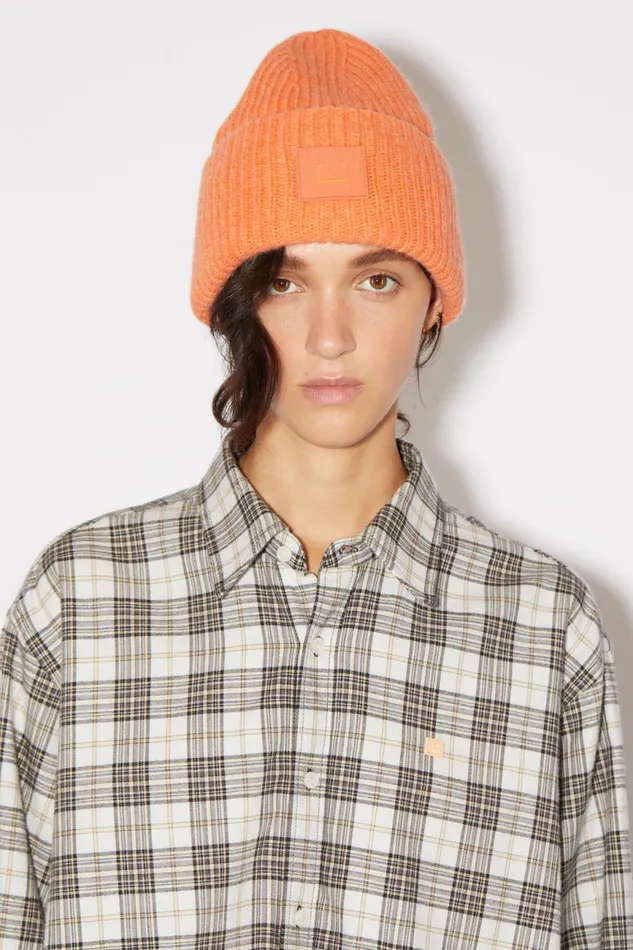 Men Large Face Logo Beanie Mandarin Orange Melange Acne Studios Hats