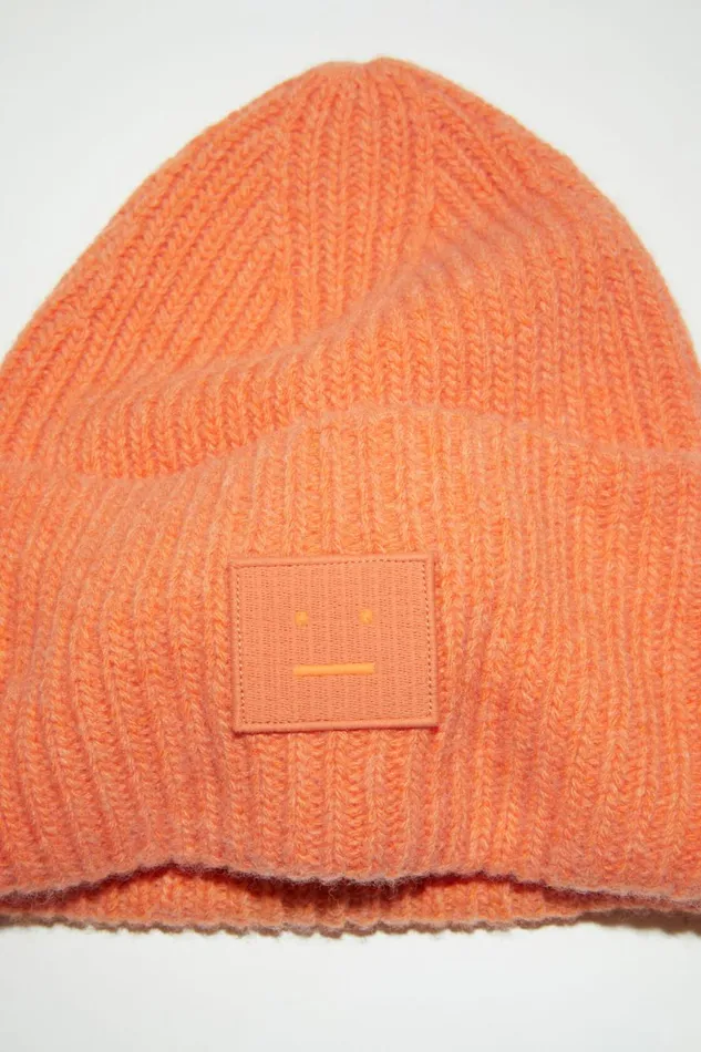 Men Large Face Logo Beanie Mandarin Orange Melange Acne Studios Hats