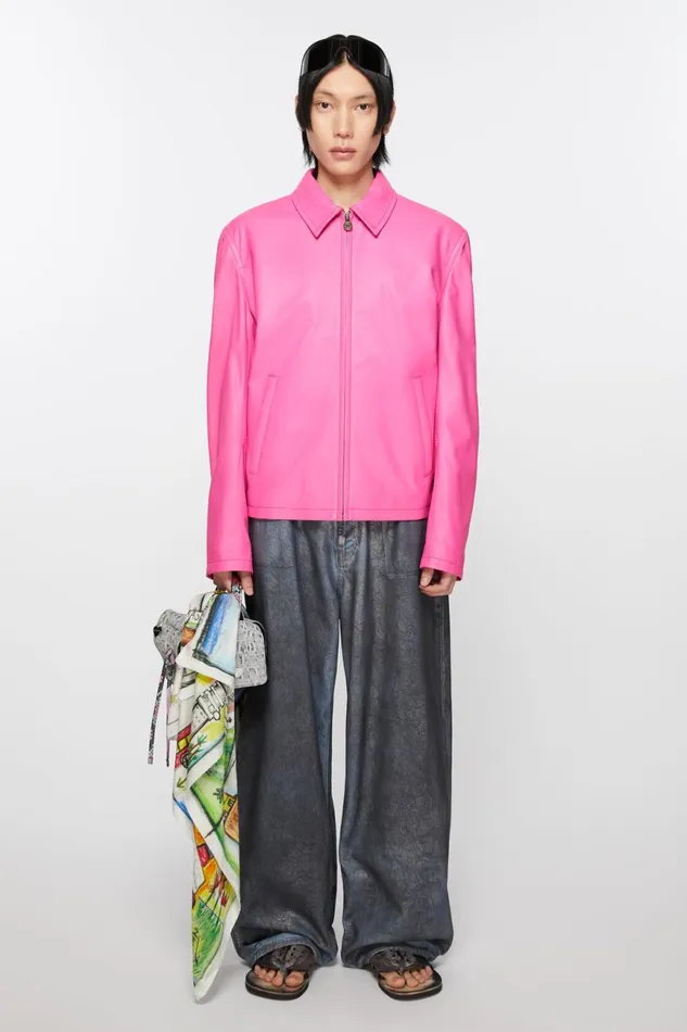 Men Leather Jacket Bubble Pink Acne Studios Outerwear