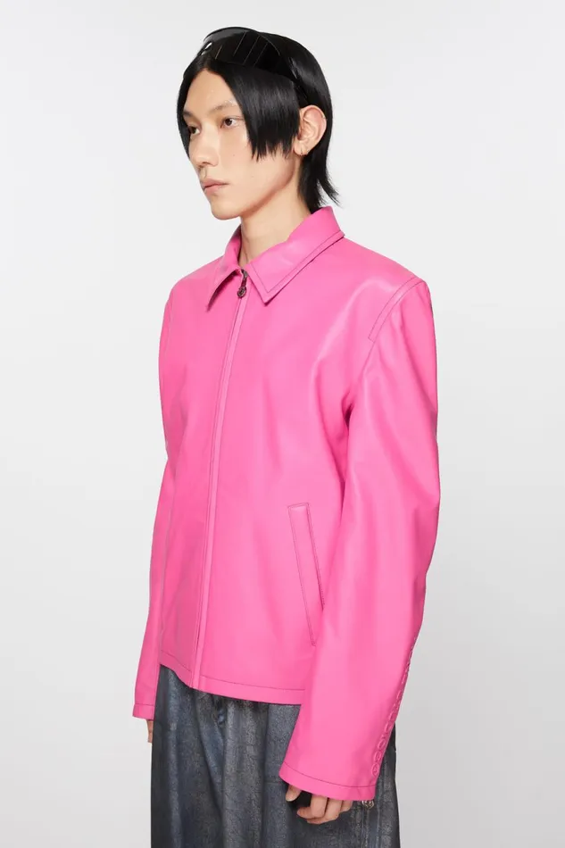 Men Leather Jacket Bubble Pink Acne Studios Outerwear