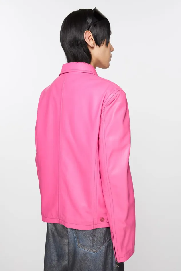 Men Leather Jacket Bubble Pink Acne Studios Outerwear