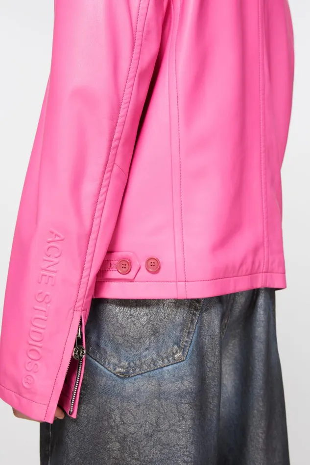 Men Leather Jacket Bubble Pink Acne Studios Outerwear