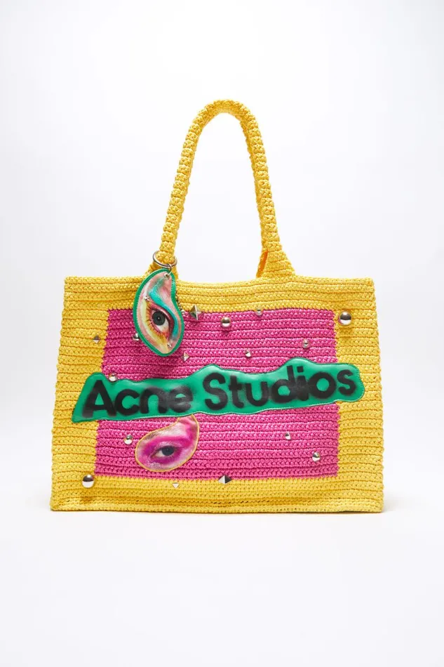 Men Logo Stud Tote Bag Pinkyellow Acne Studios Bags