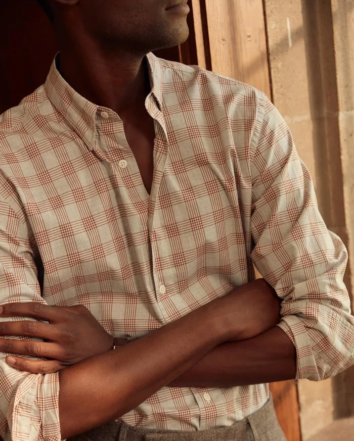 Men Melange Grid Plaid Tuscumbia Shirt Hidden Bd Greyginger Billy Reid Shirting