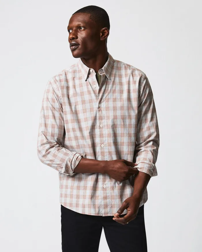 Men Melange Grid Plaid Tuscumbia Shirt Hidden Bd Greyginger Billy Reid Shirting